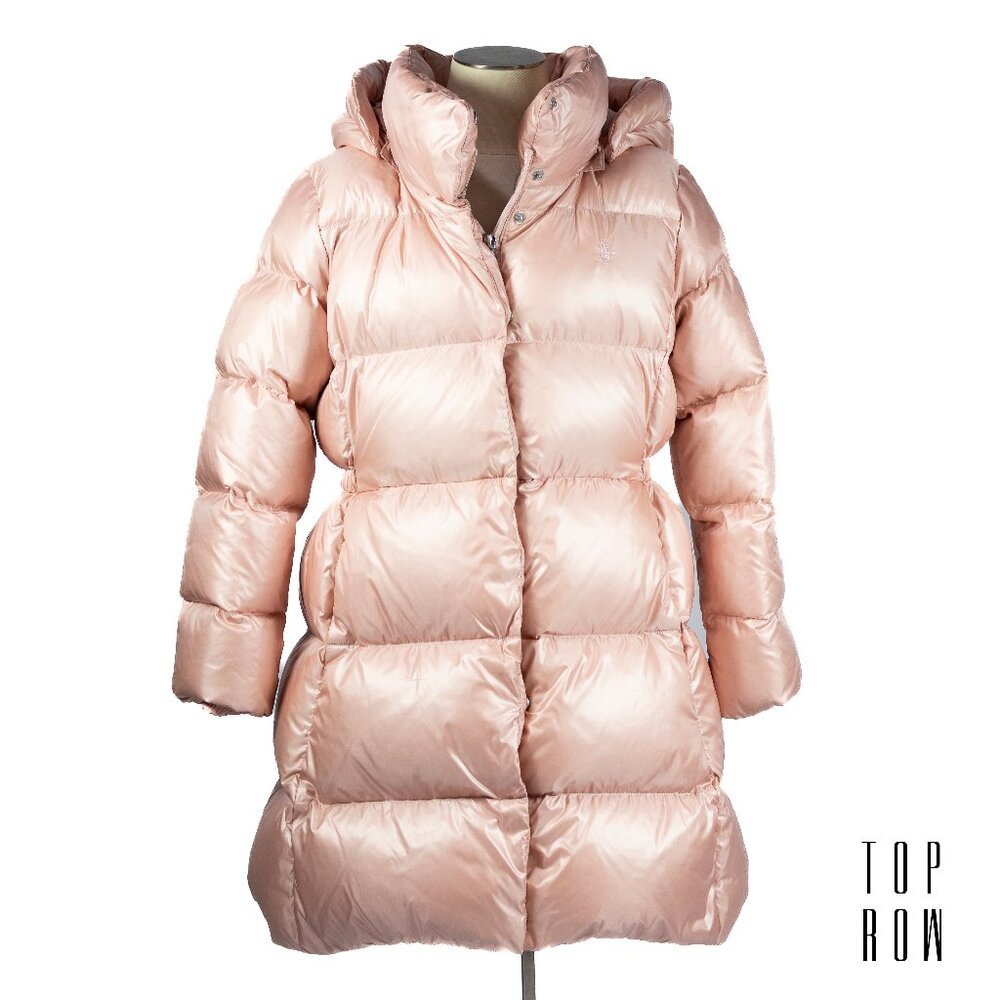 Polo Ralph Lauren Girls Metallic Down Hooded Long Jacket - Hint of Pink Metallic